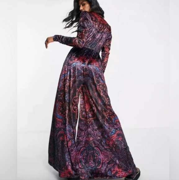 NWT FP Giselle Velvet Stretchy Wide Leg Jumpsuit Dark Combo Xs - Picture 11 of 17